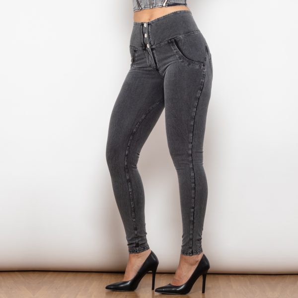 ⁦Shascullfites Melody Grey Lift Jeggings Button Up Women Jeans Butt Lift Jeans Women Pants Shaping Jeans High Waist Pencil Pants⁩ - الصورة ⁦8⁩