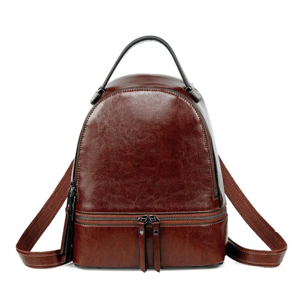 ⁦Fashion Temperament Gentle Leather Backpack Fashion Oil Wax Cowhide⁩ - الصورة ⁦7⁩
