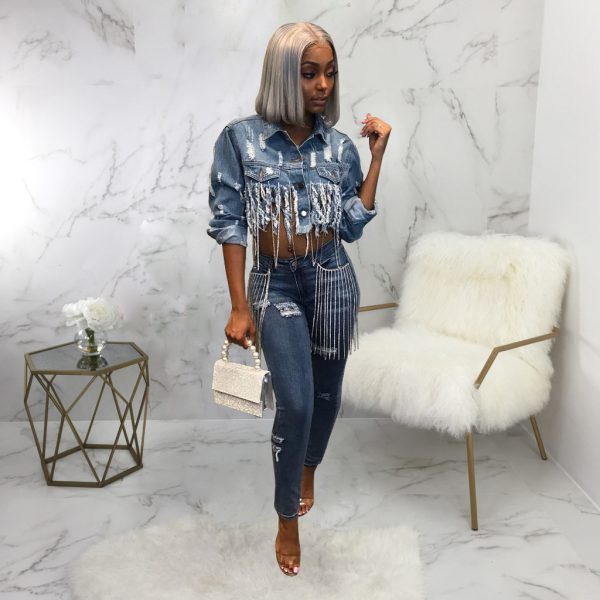 ⁦Fashion Women's Jackets Cropped Denim Tops⁩ - الصورة ⁦7⁩