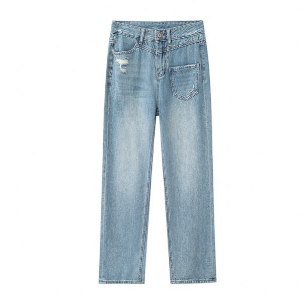⁦Fashionable Irregular Straight Jeans For Women⁩ - الصورة ⁦5⁩