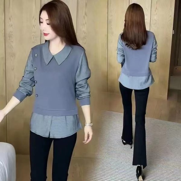 ⁦Western Style Youthful-looking Fake Two Pieces Shirts Ladies⁩ - الصورة ⁦2⁩