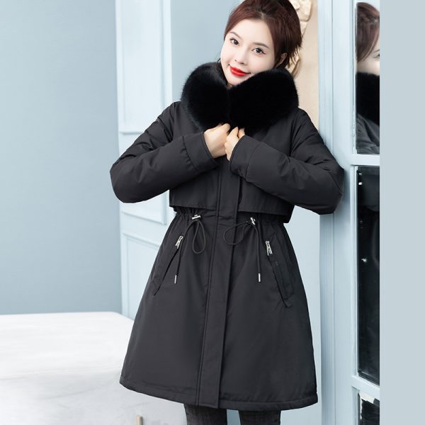 ⁦Women's Mid-length Loose Cotton Coat Fleece-lined Thickened Cinched Coat⁩ - الصورة ⁦4⁩