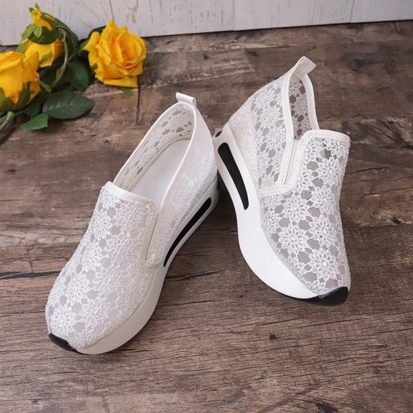 ⁦Lace Mesh Shoes Women Flats Inner Heightened Platform Casual Shoes⁩ - الصورة ⁦8⁩