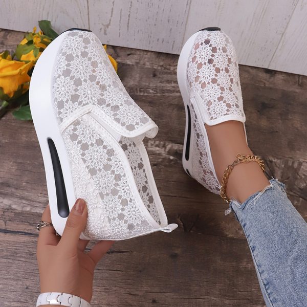 ⁦Lace Mesh Shoes Women Flats Inner Heightened Platform Casual Shoes⁩ - الصورة ⁦7⁩