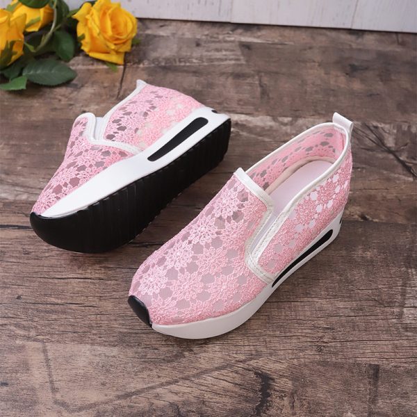 ⁦Lace Mesh Shoes Women Flats Inner Heightened Platform Casual Shoes⁩ - الصورة ⁦5⁩
