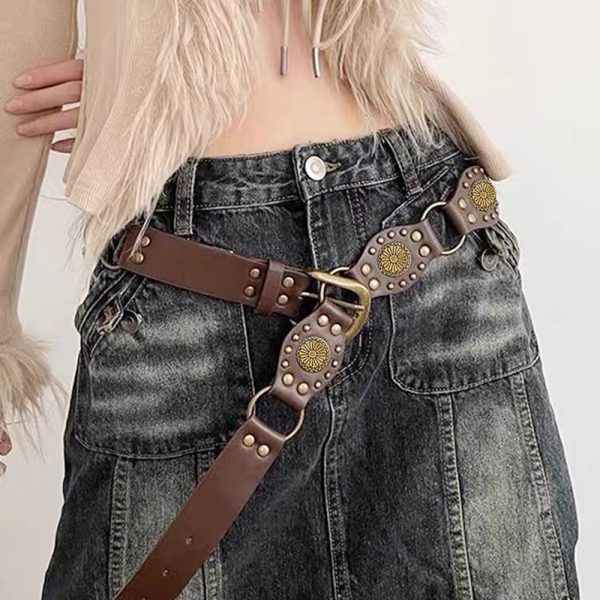 ⁦Vintage Belts For Both Men And Women With Handsome Riveted Metal Buckle Punk Hip Hop Fashion Accessories⁩ - الصورة ⁦9⁩