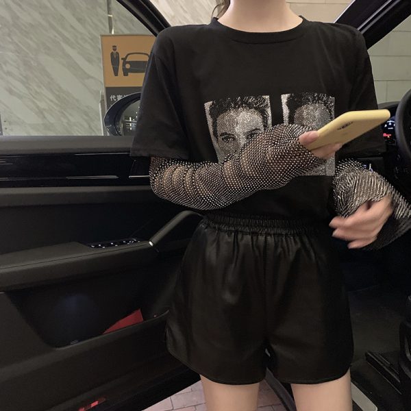 ⁦Spangled long sleeve fake two T-shirts⁩ - الصورة ⁦5⁩