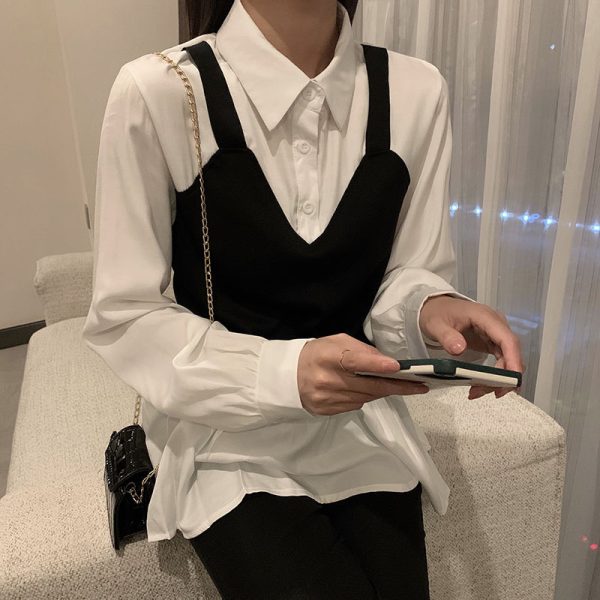 ⁦Vest stitching fake two shirts⁩ - الصورة ⁦2⁩