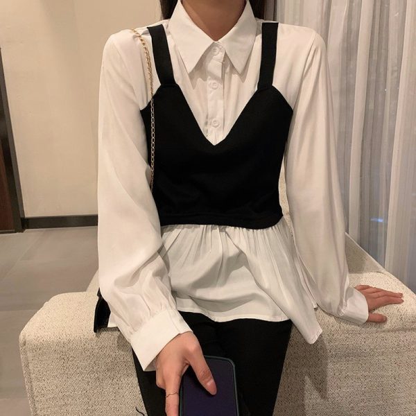 ⁦Vest stitching fake two shirts⁩ - الصورة ⁦4⁩