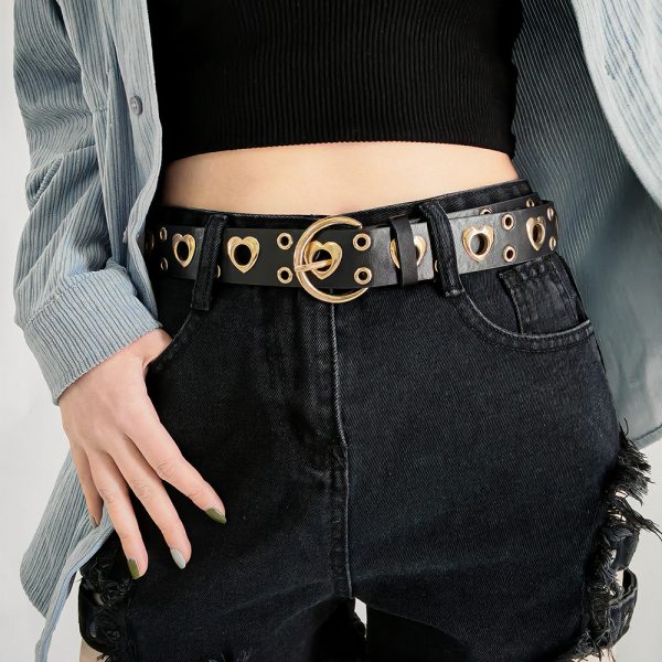 ⁦Sexy Punk Style Metal Air Eye Belt For Women With Jeans Skirt Hip Hop Heart Cutout Black Belt⁩ - الصورة ⁦2⁩