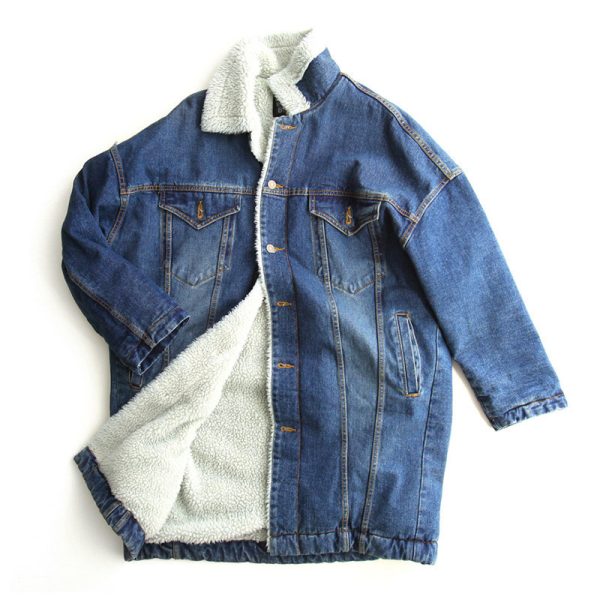 ⁦Vangull Fur Warm Winter Denim Jacket Women New Fashion Autumn Wool Lining Jeans Coat Women Bomber Jackets Casaco Feminino⁩ - الصورة ⁦4⁩