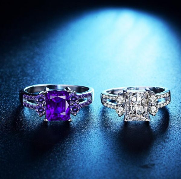 ⁦Zircon ring men and women trend exaggerated purple diamond jewelry accessories⁩ - الصورة ⁦2⁩