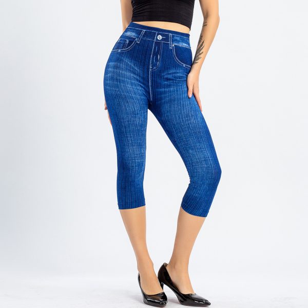⁦Stretch Bottoming Cropped Slim Fit Hip Raise Printed Jeans For Women⁩ - الصورة ⁦2⁩