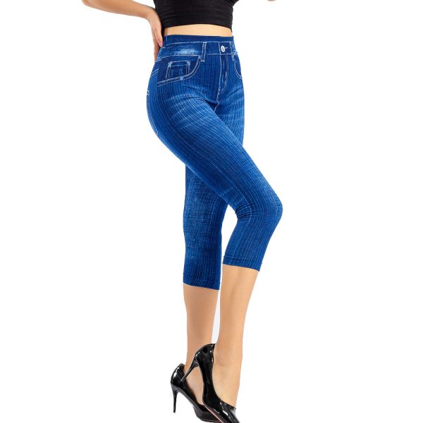 ⁦Stretch Bottoming Cropped Slim Fit Hip Raise Printed Jeans For Women⁩ - الصورة ⁦9⁩