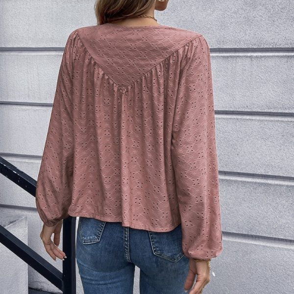 ⁦European And American Women's Clothing Solid Color Pleated Tops Baby Shirts⁩ - الصورة ⁦5⁩