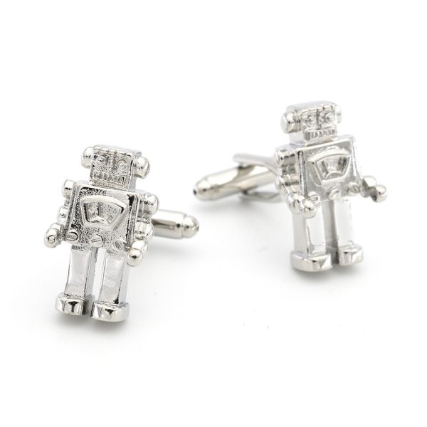 ⁦Silver Robot Cufflinks Cuff Nails French Shirt Men and Women Accessories⁩ - الصورة ⁦4⁩