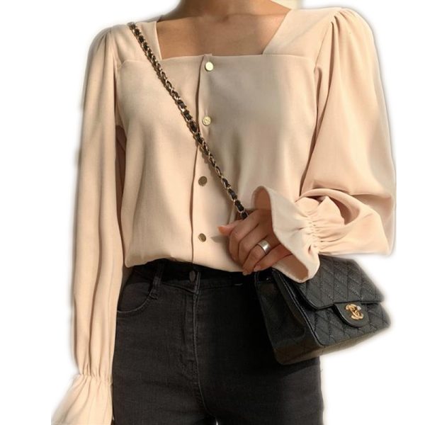 ⁦High-End Shirts With Square Collar Tops⁩ - الصورة ⁦5⁩