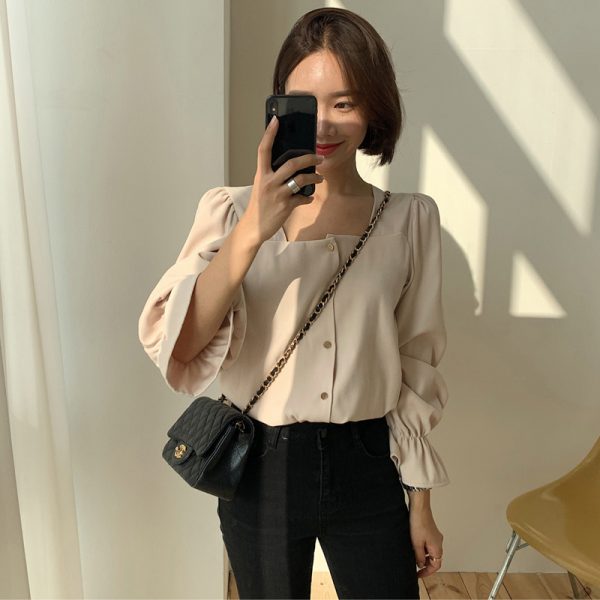 ⁦High-End Shirts With Square Collar Tops⁩ - الصورة ⁦2⁩