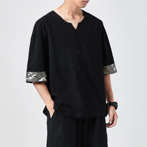 ⁦Yukata Japan Summer Male Linen Men Shirts Trousers New Asian Costume⁩ - الصورة ⁦5⁩