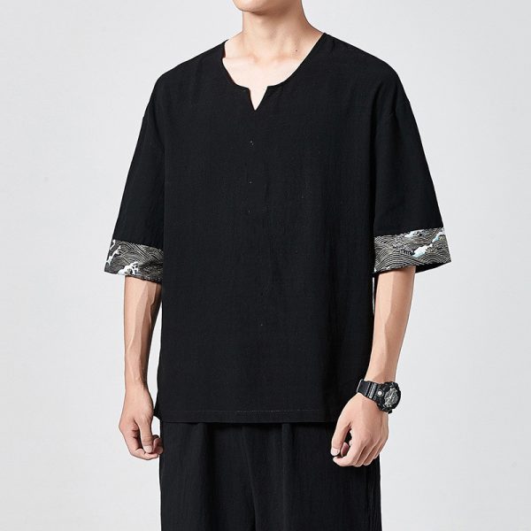 ⁦Yukata Japan Summer Male Linen Men Shirts Trousers New Asian Costume⁩ - الصورة ⁦3⁩