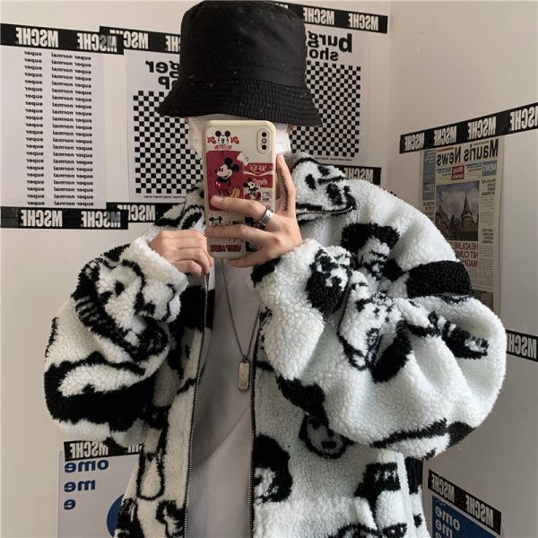 ⁦WAKUTA Winter Wool Coat Female Street Wear Chic Cute Funny Print Coats and Jackets Casual Loose Winter Clothes for Women⁩ - الصورة ⁦2⁩