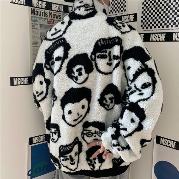 ⁦WAKUTA Winter Wool Coat Female Street Wear Chic Cute Funny Print Coats and Jackets Casual Loose Winter Clothes for Women⁩ - الصورة ⁦4⁩