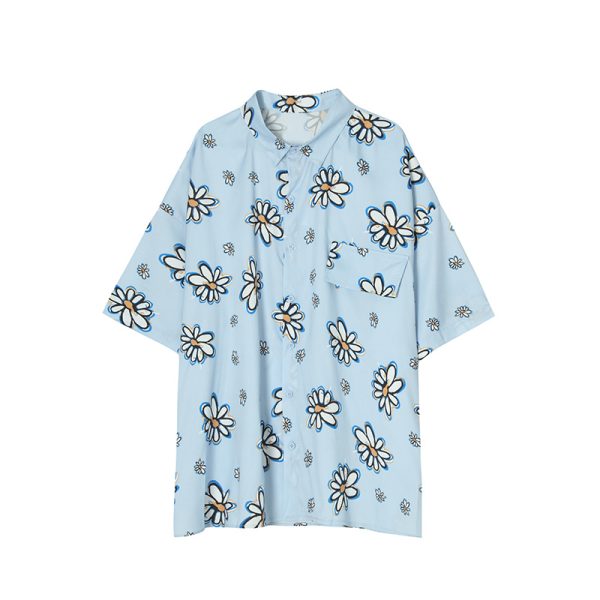 ⁦Little Daisy Short-Sleeved Shirt Men Korean Loose Couple Shirts For Men And Women⁩ - الصورة ⁦2⁩