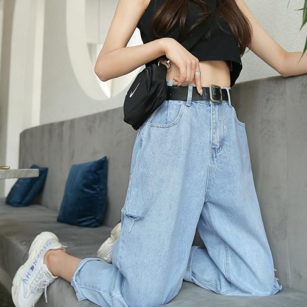 ⁦Women's Ninth Pants Ripped High Waist Jeans⁩ - الصورة ⁦3⁩