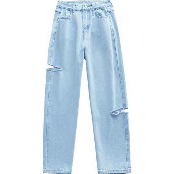 ⁦Women's Ninth Pants Ripped High Waist Jeans⁩ - الصورة ⁦2⁩