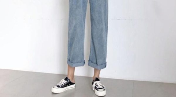 ⁦Autumn Student Pants Loose Straight Leg Suspenders Jeans Female High Waist Slim Suspenders⁩ - الصورة ⁦5⁩