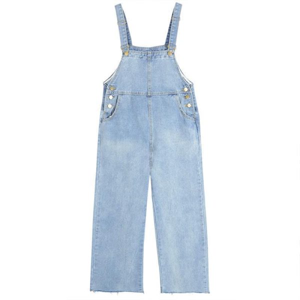 Autumn Student Pants Loose Straight Leg Suspenders Jeans Female High Waist Slim Suspenders