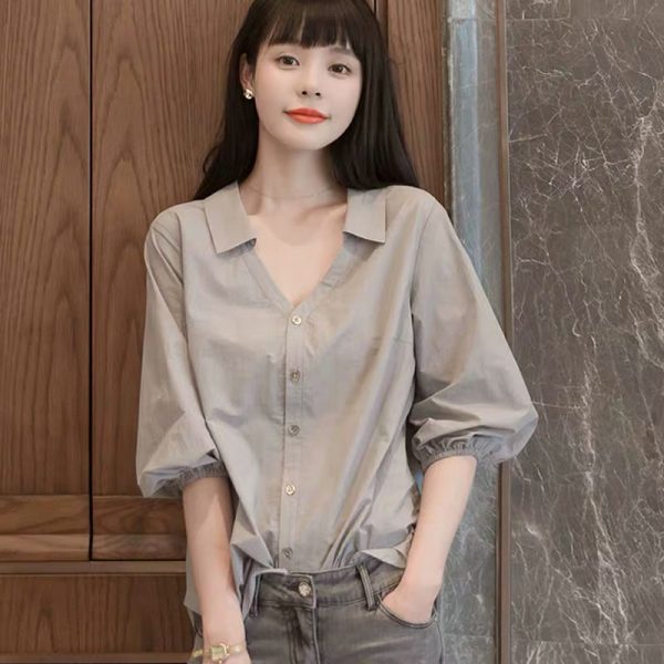 ⁦Design Sense Niche Temperament Tops, Retro Western Style Shirts, Lazy Style Gentle Shirts⁩ - الصورة ⁦5⁩