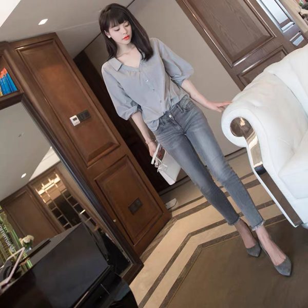 ⁦Design Sense Niche Temperament Tops, Retro Western Style Shirts, Lazy Style Gentle Shirts⁩ - الصورة ⁦3⁩