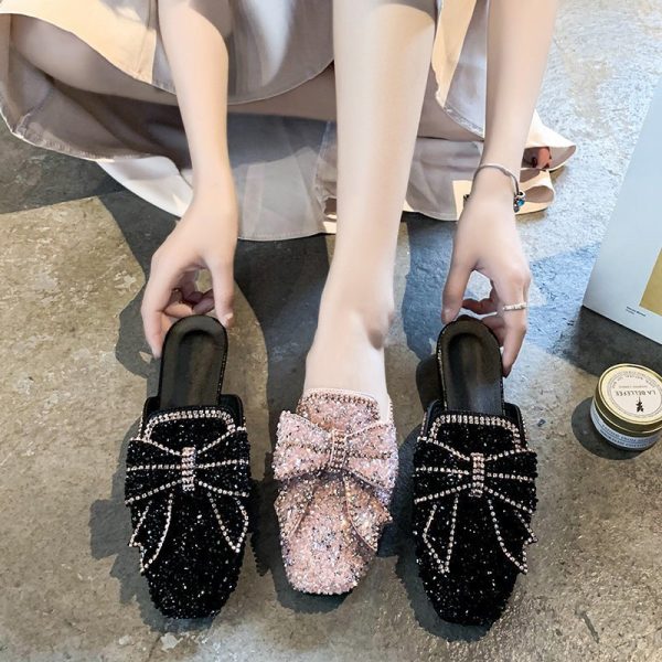 ⁦Womens Flats Shoes Mules Slippers Bling Rhinestone Butterfly⁩ - الصورة ⁦3⁩