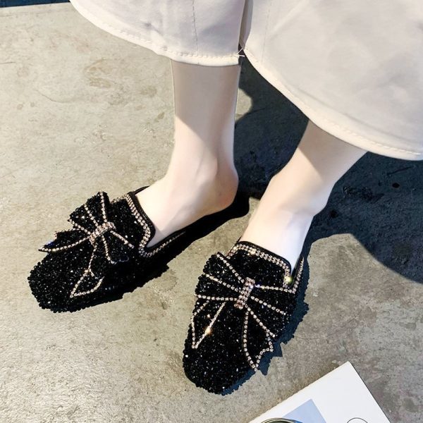 ⁦Womens Flats Shoes Mules Slippers Bling Rhinestone Butterfly⁩ - الصورة ⁦2⁩