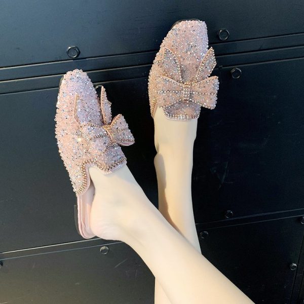 ⁦Womens Flats Shoes Mules Slippers Bling Rhinestone Butterfly⁩ - الصورة ⁦4⁩