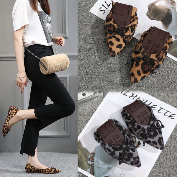 ⁦Women flats Shoes Leopard Pattern Slip On ballerina Pointed Toe Suede⁩ - الصورة ⁦4⁩