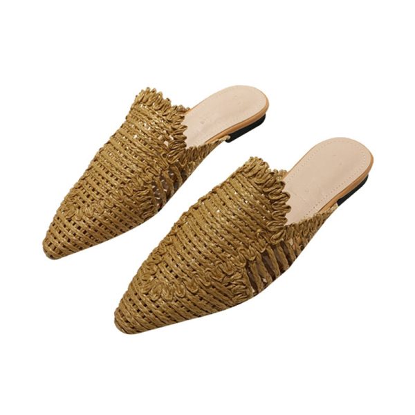 ⁦Womens Flats Shoes Mules Rattan Slippers Hollow Slipper Pointed Toe⁩ - الصورة ⁦4⁩
