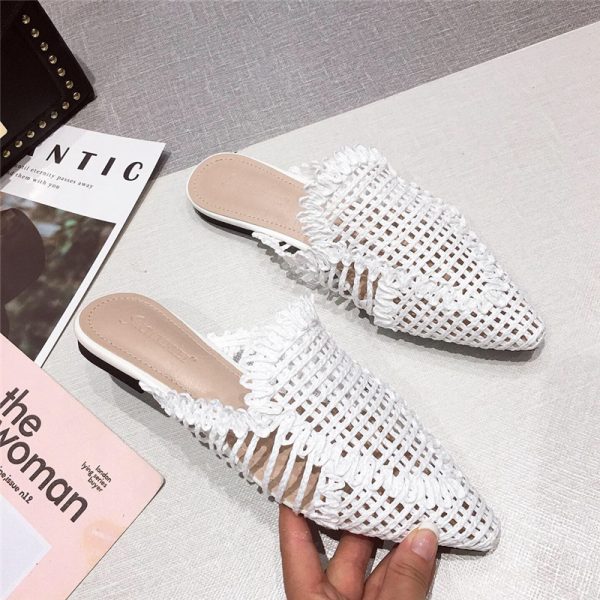 ⁦Womens Flats Shoes Mules Rattan Slippers Hollow Slipper Pointed Toe⁩ - الصورة ⁦6⁩