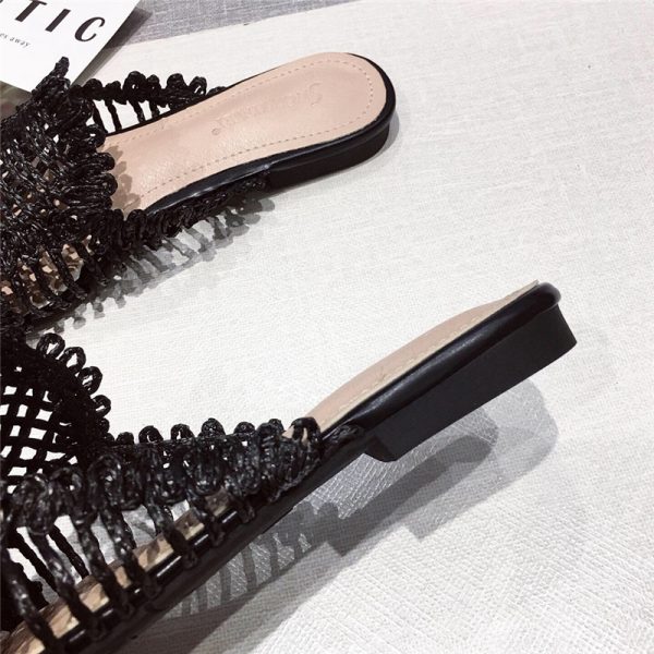 ⁦Womens Flats Shoes Mules Rattan Slippers Hollow Slipper Pointed Toe⁩ - الصورة ⁦3⁩