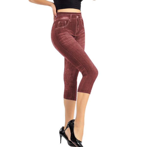 ⁦Stretch Bottoming Cropped Slim Fit Hip Raise Printed Jeans For Women⁩ - الصورة ⁦6⁩