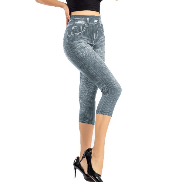 ⁦Stretch Bottoming Cropped Slim Fit Hip Raise Printed Jeans For Women⁩ - الصورة ⁦7⁩