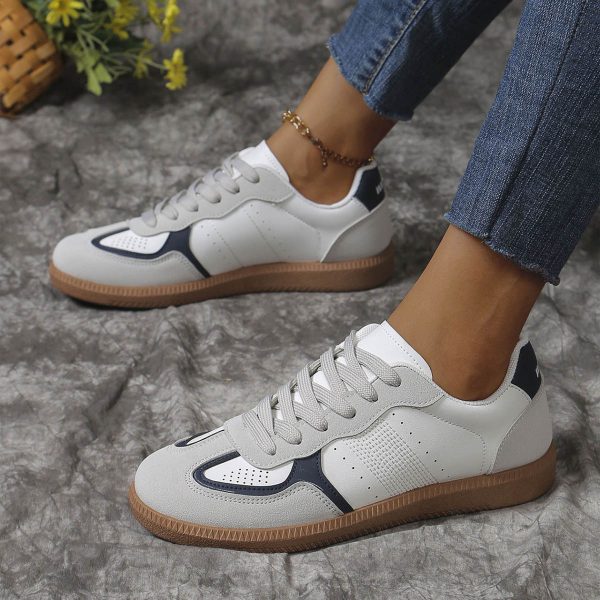 ⁦New Colorblock Lace-up Flats Shoes Fashion Breathable Hollow Slip On Casual Shoes For Women⁩ - الصورة ⁦7⁩