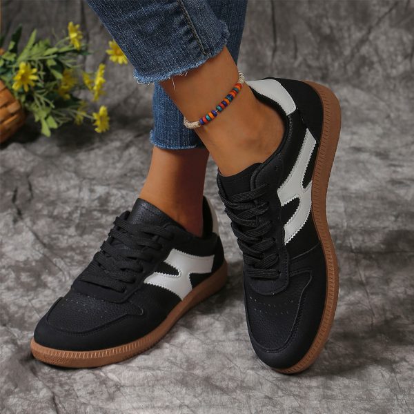 ⁦New Colorblock Lace-up Flats Shoes Fashion Round Toe Slip On Casual Shoes For Women⁩ - الصورة ⁦9⁩