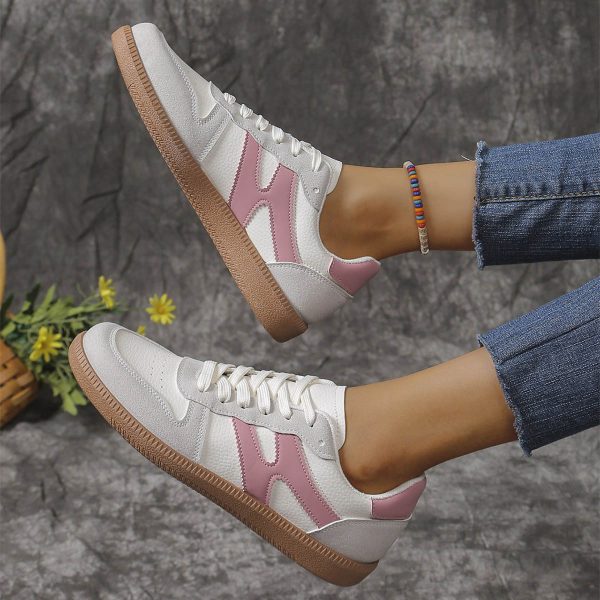 ⁦New Colorblock Lace-up Flats Shoes Fashion Round Toe Slip On Casual Shoes For Women⁩ - الصورة ⁦6⁩
