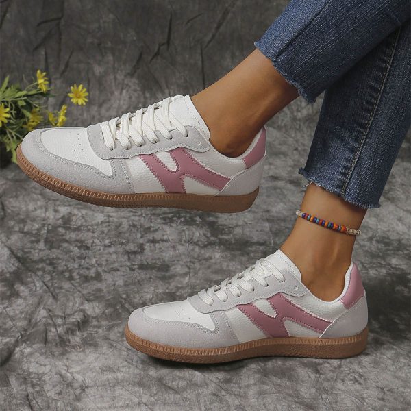 ⁦New Colorblock Lace-up Flats Shoes Fashion Round Toe Slip On Casual Shoes For Women⁩ - الصورة ⁦8⁩