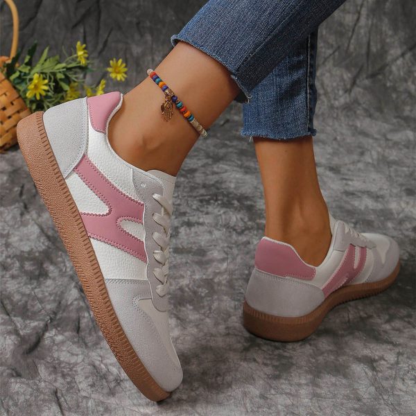 ⁦New Colorblock Lace-up Flats Shoes Fashion Round Toe Slip On Casual Shoes For Women⁩ - الصورة ⁦3⁩