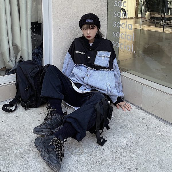⁦Stitching Denim Embroidered Letters Men's And Women's Jackets⁩ - الصورة ⁦5⁩
