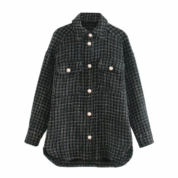 ⁦Women vintage oversize plaid long shirts autumn⁩ - الصورة ⁦5⁩