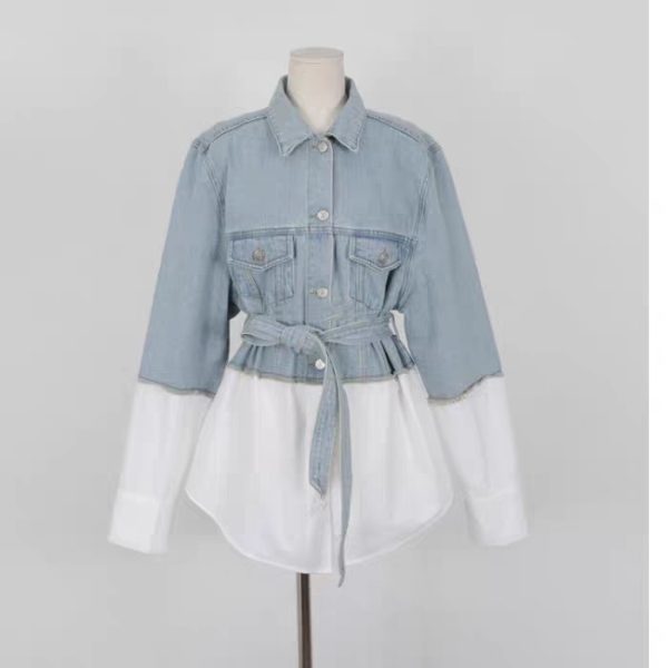 ⁦Casual Stitching Fake Two Denim Jackets⁩ - الصورة ⁦3⁩